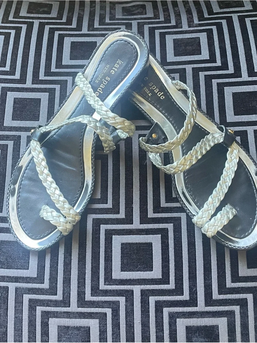 kate spade metallic silver braided slide sandals